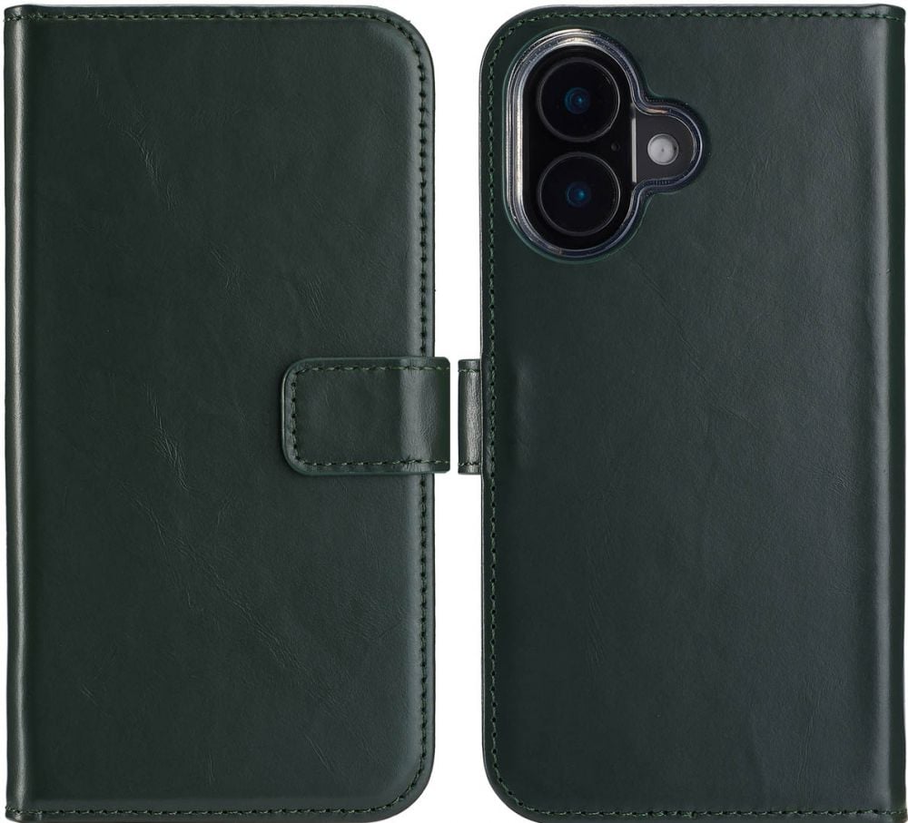 Selencia Echt Lederen Bookcase iPhone 16 - Groen