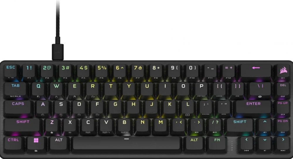 CORSAIR K65 PRO MINI RGB 65% Optical-Mechanical Gaming Keyboard, Backlit RGB LED, CORSAIR OPX, Black, Black PBT Keycaps