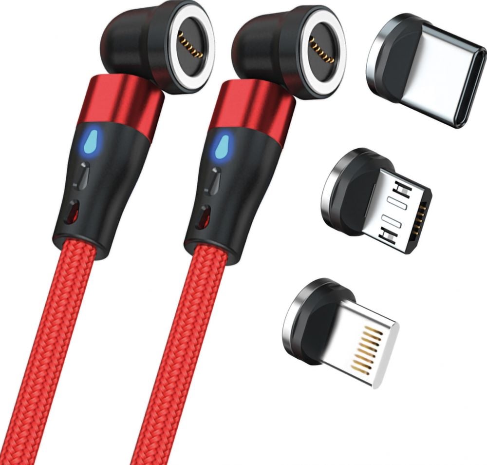 RealPower Magentic cable,1m,2x magnetisch,rood met adapters