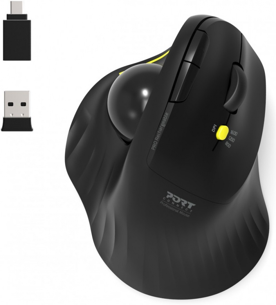 Port Designs Bluetooth wireless & rechargeable ergonomic mouse with trackball - Muis