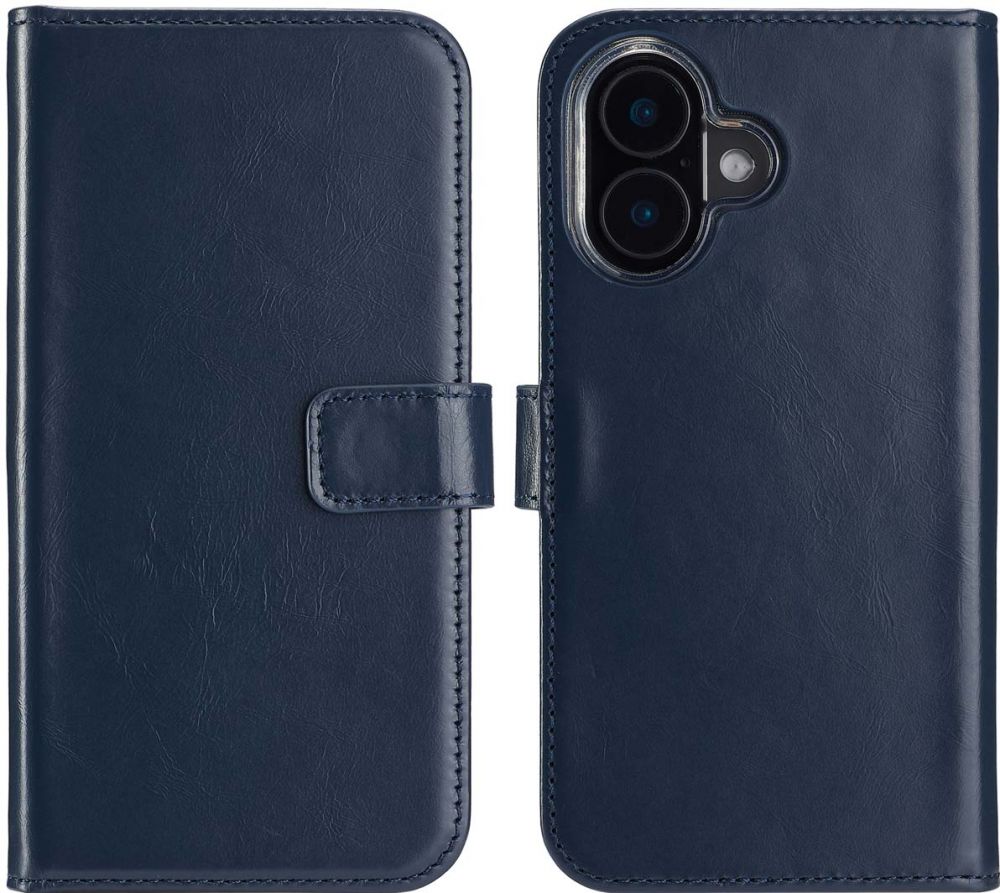 Selencia Echt Lederen Bookcase iPhone 16 Plus - Blauw