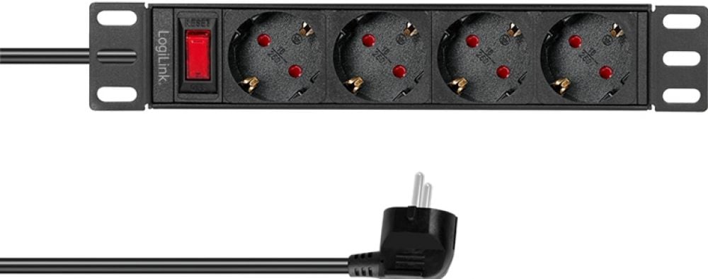 LogiLink Steckdosenleiste 4-fach mit Schalter,10"(1HE),2m