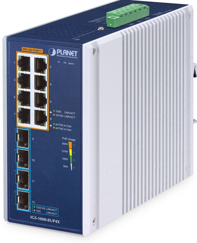 Planet Industrial 8-Port PoE+ Switch IGS-1000-8UP4X