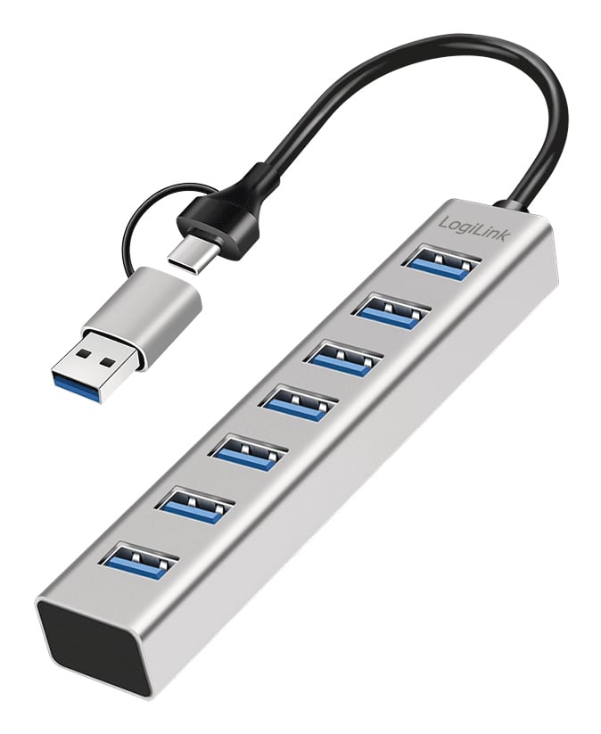 Logilink USB 3.0 HUB, 7-Ports, 7x USB-A, 5 Gbit/s, silber