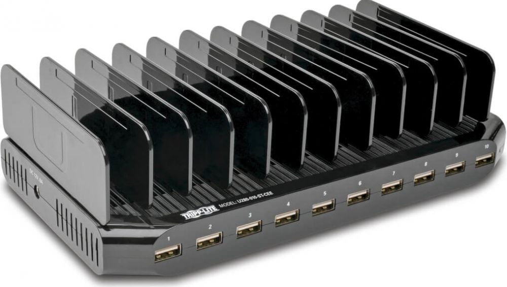 Eaton Tripp Lite Series 10-Port USB Charging Station with Adjustable Storage, 12V 8A (96W) USB Charger Output, Schuko Power Cord - Netspanningsadapter