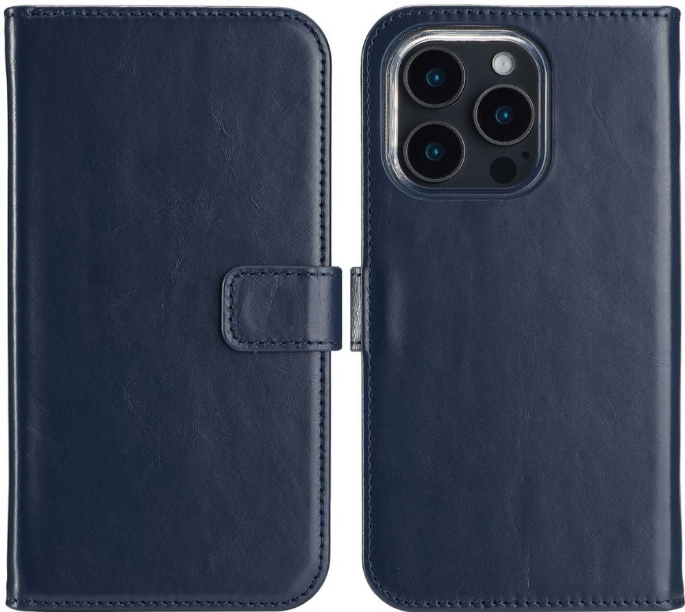 Selencia Echt Lederen Bookcase iPhone 16 Pro - Blauw