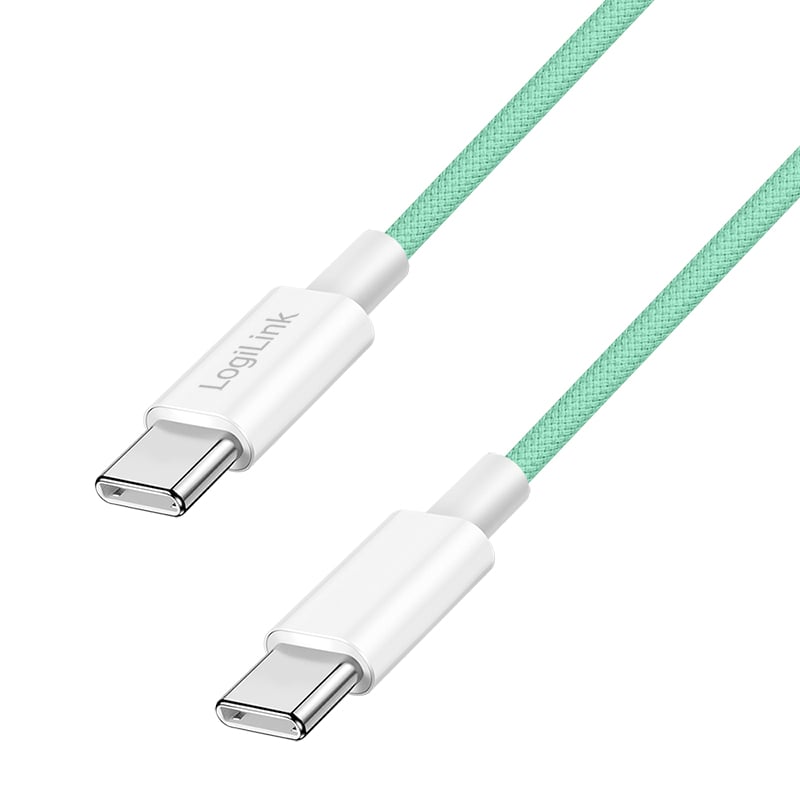 Logilink USB 2.0 Typ-C Kabel C/M > C/M, Nylon, 60W grün 1m