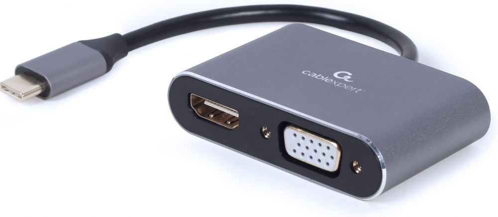 gembird USB Type-C auf HDMI + VGA Adapter, spacegrau
