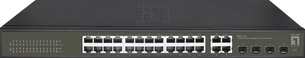LevelOne GES-2128 – Netwerkswitch – 28-poorts – 24x Gigabit RJ45 – 4x SFP/RJ45 combo – L2 Managed – 56 Gbps switchingcapaciteit – 8K MAC-adressen –