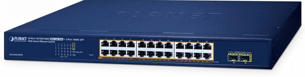 Planet 24-Port Poe+ Web Smart Switch GS-2210-24P2S