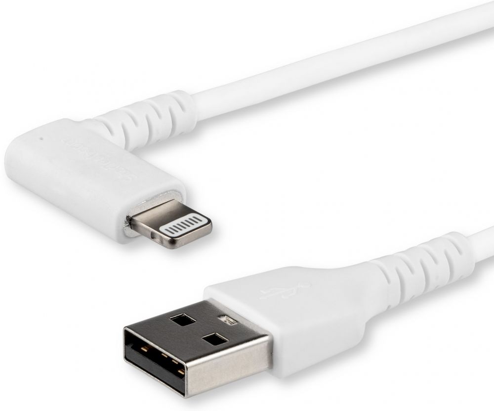 StarTech.com Premium USB-A naar Lightning Kabel 1m Wit -  Robuuste 90° haakse USB Type A naar Lightning Charge & Sync Oplaadkabel met Aramide Vezels