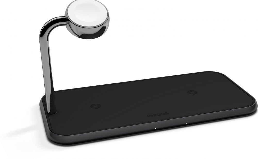 ZENS Dual+Watch Aluminium Draadloze Oplader – Zwart, Binnen, AC, Draadloos opladen, Zwart