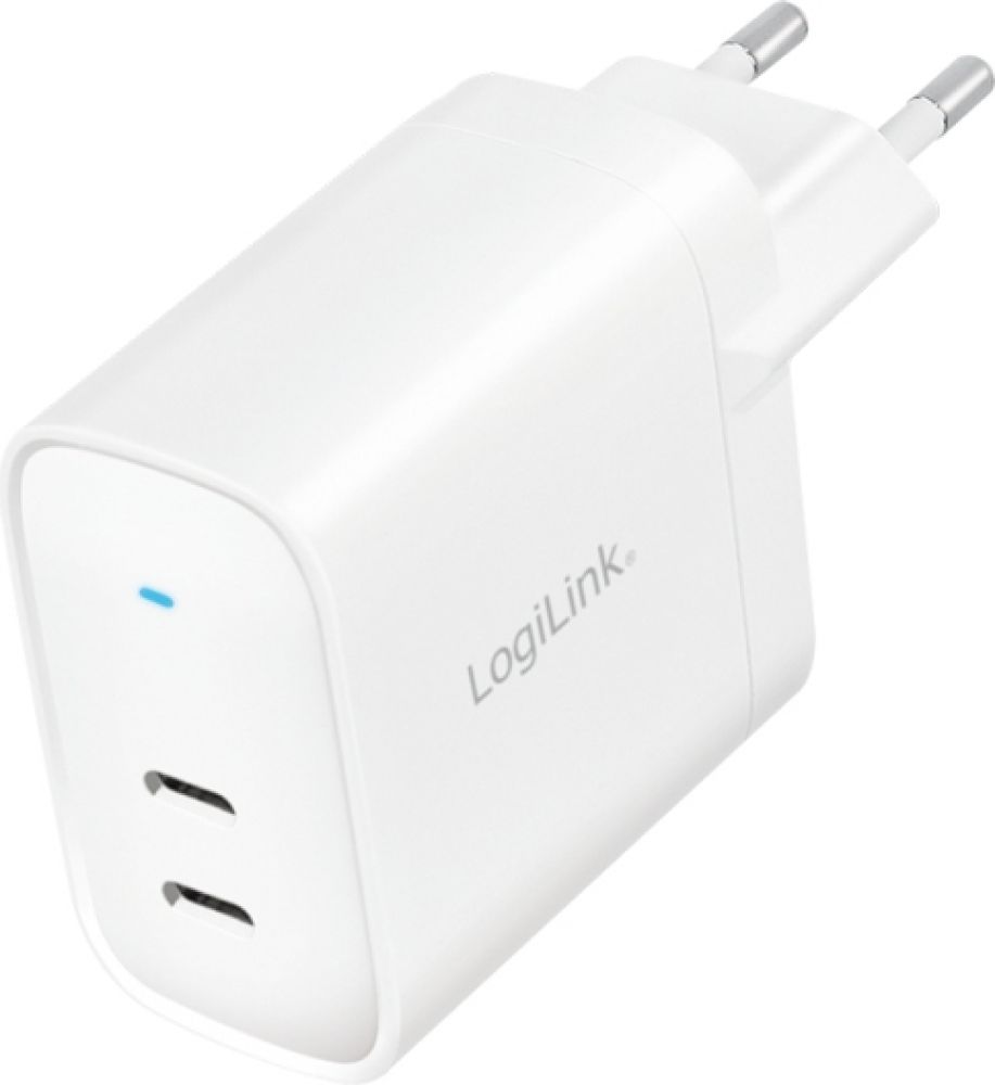 Logilink Steckdosenadapter, 2x USB-C, GaN, 40W