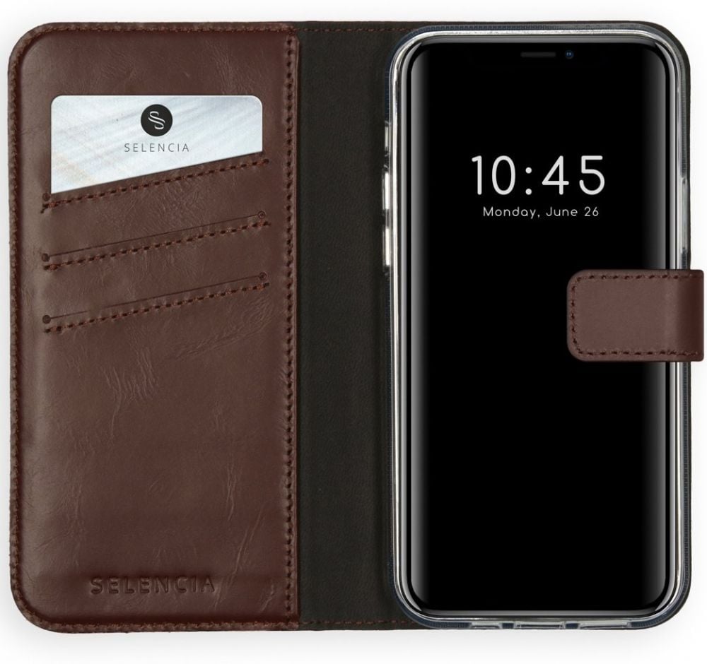 Selencia Echt Lederen Bookcase iPhone 12 (Pro) - Bruin