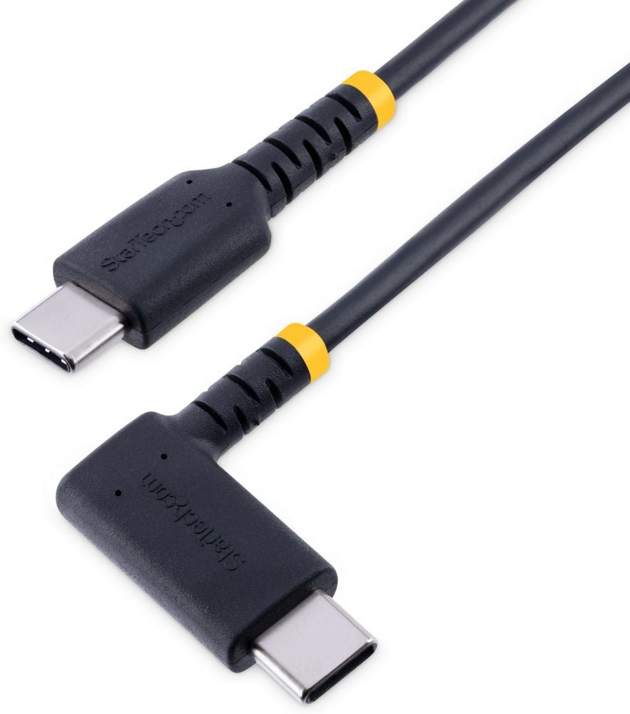 StarTech.com 3ft (1m) USB C Charging Cable Right Angle, 60W PD 3A, Heavy Duty Fast Charge USB-C Cable, USB 2.0 Type-C, Durable and Rugged Aramid