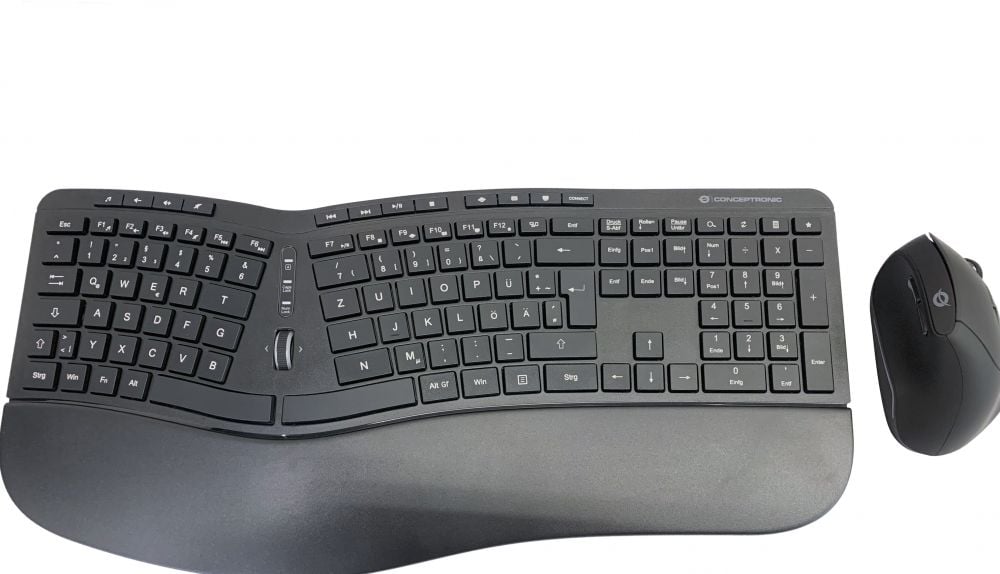 CONCEPTRONIC Wireless Keyboard+Mouse,ergo,Layout Duits zwart