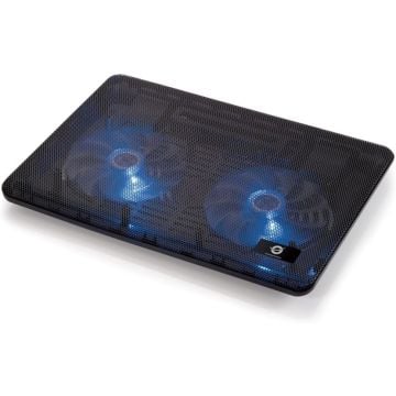 Conceptronic CNBCOOLPAD2F – Laptopkoeler – 15,6" – 2x 12,5 cm ventilatoren – USB-aangedreven – 2 hoogte-instellingen – Aluminium – zwart