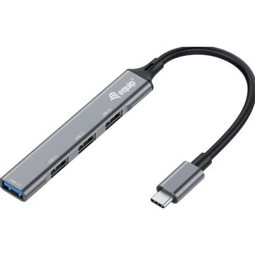 Equip USB-Hub 4-Port 1x3.0/3x2.0 USB->USB-C o.voeding grijs
