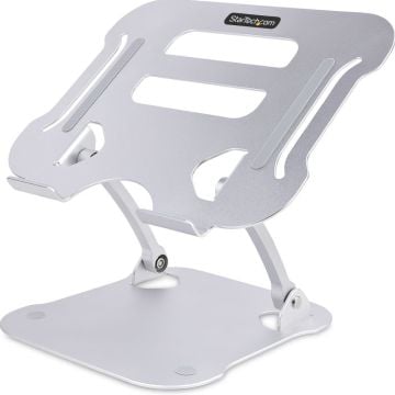 StarTech.com Laptop Stand for Desk, Ergonomic Laptop Stand Adjustable Height, Aluminum, Portable, Supports up to 22lb (10kg), Foldable Laptop Holder for Desk - Angled Notebook Computer RiserLift (ADJ-LAPTOP-RISER)
