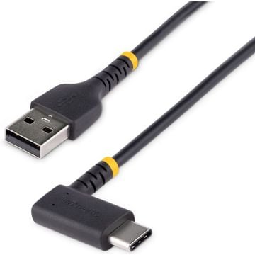 StarTech.com 6ft (2m) USB A to C Charging Cable Right Angle, Heavy Duty Fast Charge USB-C Cable, USB 2.0 A to Type-C, Durable and Rugged Aramid Fiber, 3A, S20iPadPixel - High Quality USB Charging Cord (R2ACR-2M-USB-CABLE)