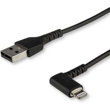 StarTech.com Premium USB-A naar Lightning Kabel 2m Zwart -  Robuuste 90° haakse USB Type A naar Lightning Charge & Sync Oplaadkabel met Aramide Vezels
