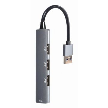gembird 4-Port-USB-Hub (USB3 x 1, USB2 x 3 Port), Silber