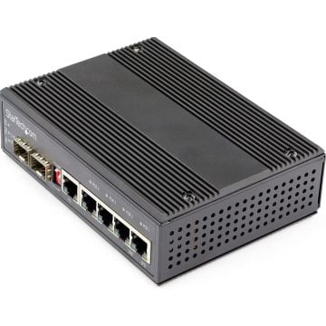 StarTech.com Industrial 6 Port Gigabit Ethernet Switch - 4 PoE RJ45 +2 SFP Slots 30W PoE+ 12-48VDC 101001000 Rugged Power Over Ethernet LAN Switch -40C to 75C