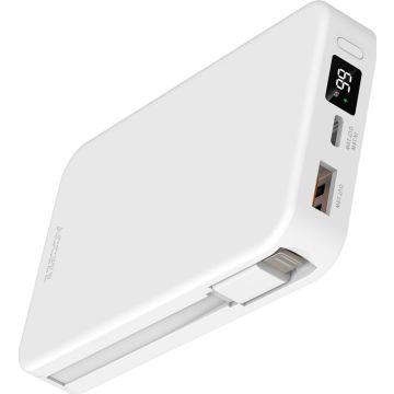 Accezz Powerbank 10.000 mAh met geïntegreerde kabels - Wit