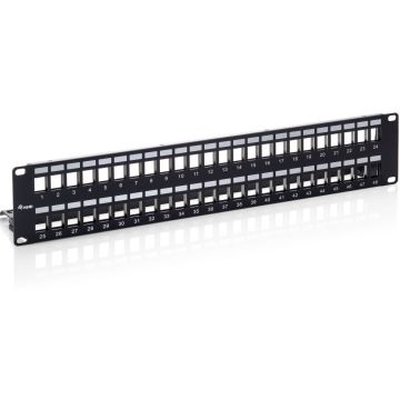 Equip 769349 Cat.6 Panel 2U for 48 Keystone Jacks, shielded, black shielded, equip pro
