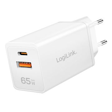 Logilink USB-Steckdosenadapter 1x USB-C PD, 1xUSB-A QC 65W
