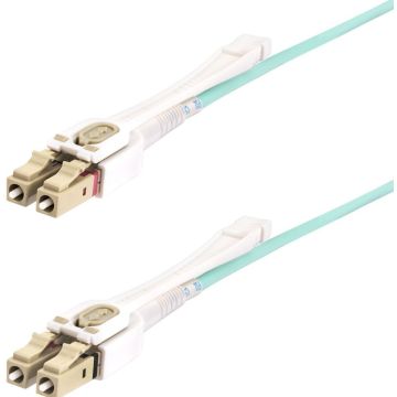 StarTech.com 3m (10ft) LC to LC (UPC) OM4 Multimode Fiber Optic Cable wPush Pull Tabs, 50125µm, 100G Networks, Bend Insensitive, Low Insertion Loss - LSZH Fiber Patch Cord (450FBLCLC3PP)