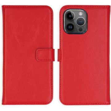 Selencia Echt Lederen Bookcase iPhone 15 Pro Max - Rood