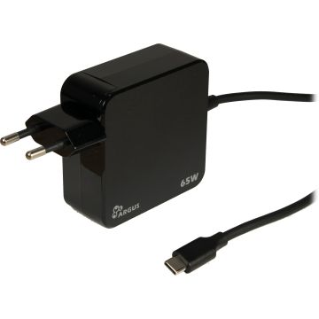 Inter-Tech PD-2065 – USB-C laptoplader – 65 W – Power Delivery – 5–20 V – vaste kabel 1,8 m – zwart