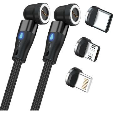 RealPower Magnetic cable,1m,2x magnetisch,zwart met Adapte