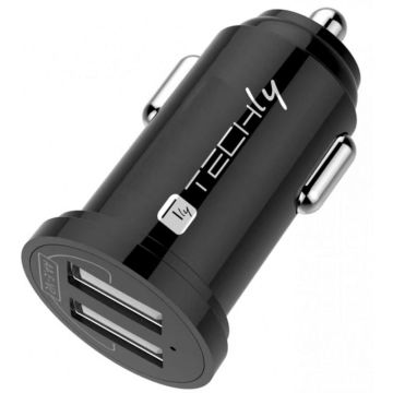 Techly Autoladegerät 2p USB A 5V/2.4A zwart