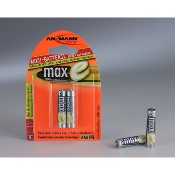 1x2 maxE NiMH rech. bat. Micro AAA 800 mAh german