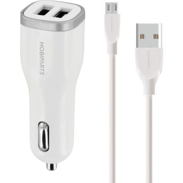 Mobiparts Car Charger Dual USB 4.8A + Micro USB Cable White