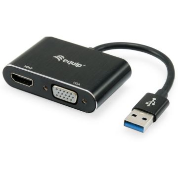 Equip Adapterkabel USB3.0->VGA/HDMI St/Bu 0.15m grijs