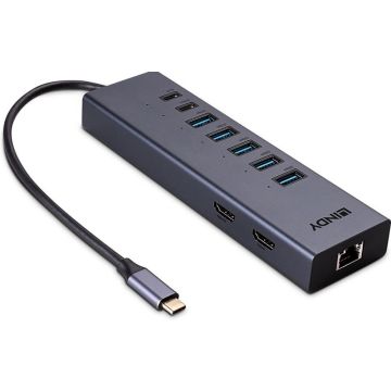 LINDY DST-Mini Duo, USB C Laptop Mini Dock 2x 4K HDMI