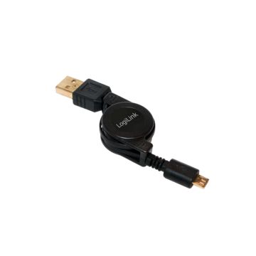 Logilink USB Kabel A -> micro B St/St retractable, 0,75m zwart