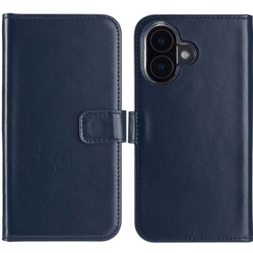 Selencia Echt Lederen Bookcase iPhone 16 - Blauw