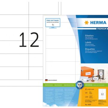 Herma 4669 Etiketten wit 97x42,3 Premium A4 1200 st.