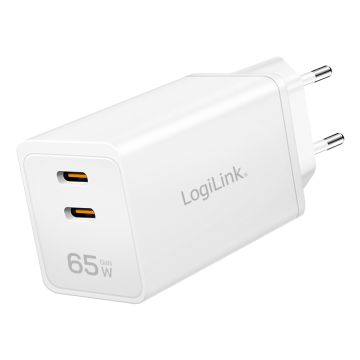 Logilink USB-Steckdosenadapter 2x USB-C PD/QC 65W weiß