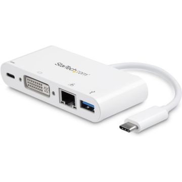 StarTech.com USB C Multiport Adapter, USB-C naar DVI-D (Digitaal) Video Adapter, 60W Power Delivery Passthrough Charging, GbE, USB-A, USB Type-CThunderbolt 3 Mini Laptop Dock (DKT30CDVPD) - Externe video-adapter