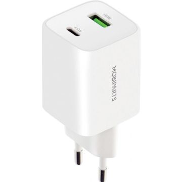 Mobiparts GaN Wall Charger USB-C/USB-A QC 45W White - Batterijoplader