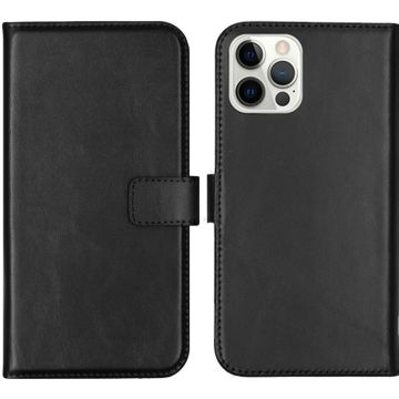 Selencia Echt Lederen Bookcase iPhone 12 (Pro) - Zwart