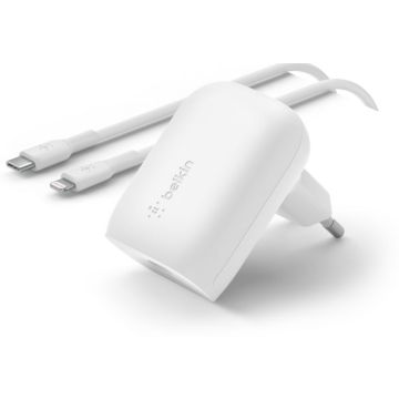 BELKIN 30w USB-C PD PPS Wall Charger White w/1m PVC C-LTG cable