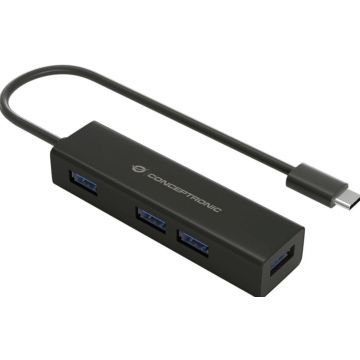 CONCEPTRONIC USB-Hub 4-Port 3.1/C->4x3.0 o.voeding zwart