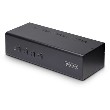 StarTech.com 4-Port Dual-Monitor DisplayPort KVM Switch, 4K 60Hz, 2x USB 5Gbps Hub Ports, 2x USB 2.0 HID Ports, Hotkey and Push-Button Switching, TAA Compliant - 3.5mm Audio, HDCP (P4DD46A2-KVM-SWITCH)