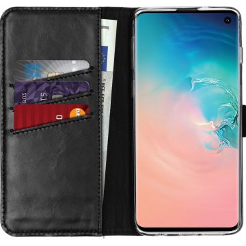 Selencia Echt Lederen Bookcase Samsung Galaxy S10 - Zwart